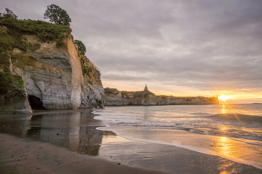 Sunset at White Cliffs Walkway near New Plymouth, Taranaki, New Zealand.