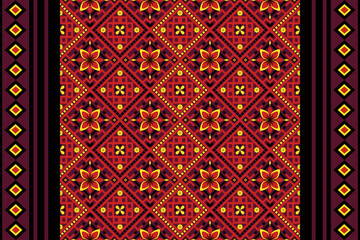 Colorful geometric ethnic seamless pattern design for wallpaper, background, fabric, curtain, carpet, clothing, and wrapping.