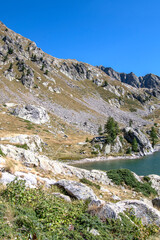 Fototapeta na wymiar Paysage de montagne dans les Alpes du Sud dans le parc national du Mercantour au lac de Trecolpas