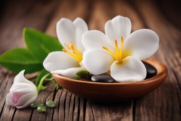 white frangipani flower in bowl