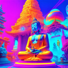 Buddha statue in the temple.
This picture is made from ai (leonardo.ai, dream shaper v7, prompt by chatbot)