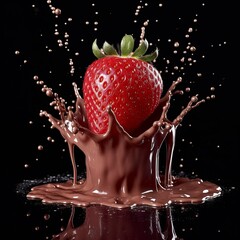 Strawberry splashing in milk chocolate 