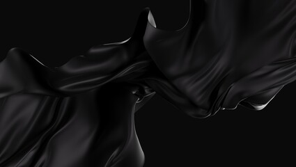 Black wavy cloth shape in motion. 3d rendering. 