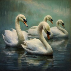 Swans oil painting ultra detailed brush strokes 