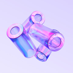 Glass shapes with colorful reflections composition. 3d rendering illustration. 