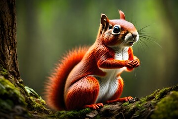 Naklejka na ściany i meble Funny image comes to mind when picturing a red squirrel standing in the forest