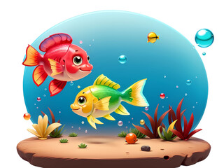 Fototapeta na wymiar Under The Sea Magic: Cute Fish And Illustrated Bubbles