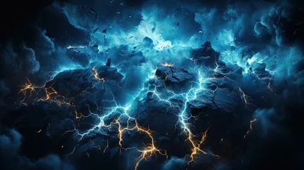 Zelfklevend Fotobehang Night Thunderstorm Lightning in a Raging Sea A Atrong storm in the Ocean Big Waves © Image Lounge