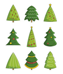 Christmas tree. Holiday party and celebration. Happy New Year. Vector drawing. Collection of design elements.