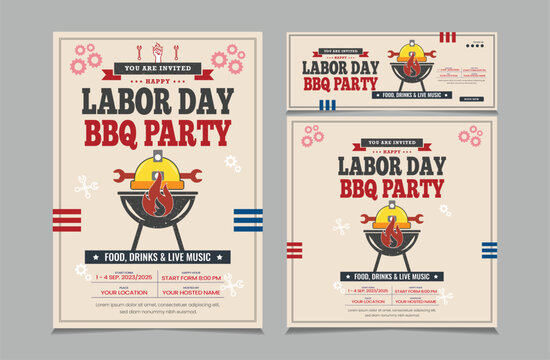 labor Day barbeque BBQ flyer, leaflet,  invitation design template vector