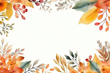 Fototapeta na wymiar Autumn beauty. Vibrant leaves frame. Nature palette. Fall foliage in watercolor on white background. Leaves border