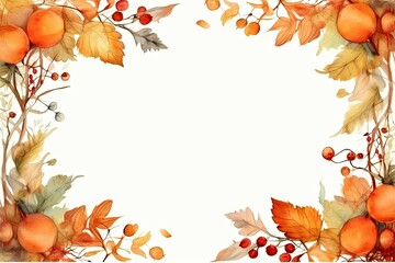 Naklejka na ściany i meble Autumn beauty. Vibrant leaves frame. Nature palette. Fall foliage in watercolor on white background. Leaves border