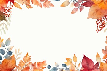 Fototapeta na wymiar Autumn beauty. Vibrant leaves frame. Nature palette. Fall foliage in watercolor on white background. Leaves border