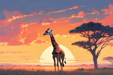 Foto op Canvas A giraffe in the grasslands at sunset © 형근 최