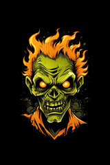 Scary zombie, Halloween resource in black and orange
