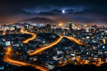 Fotobehang city at night generated by AI technology © Sabir