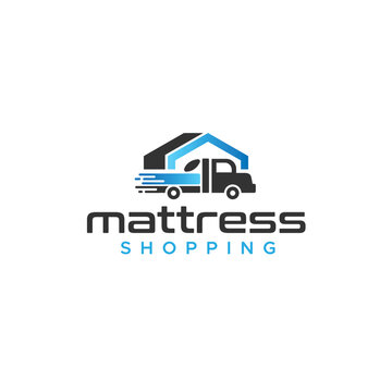 Flat Mattress Shopping Car Building logo design