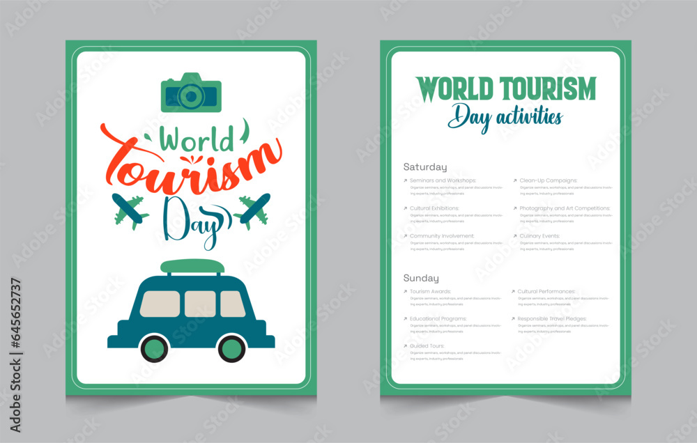 Wall mural tourism day activity invitation layout template, weekend activities a4 poster or flyer design, vecto