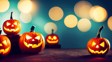 halloween pumpkins on black background