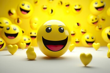 Fototapeta premium 3D yellow smiley ball background with various expressions, smiley ball background, naughty and cute smiley ball wallpaper