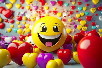 Fototapeta na wymiar 3D yellow smiley ball background with various expressions, smiley ball background, naughty and cute smiley ball wallpaper