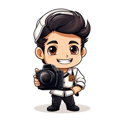 Cute Cartoon Cameraman isolated on a white background