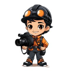 Cute Cartoon Cameraman isolated on a white background
