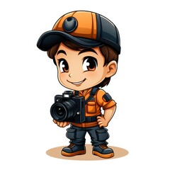 Cute Cartoon Cameraman isolated on a white background