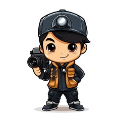 Cute Cartoon Cameraman isolated on a white background