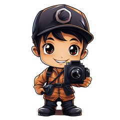 Cute Cartoon Cameraman isolated on a white background