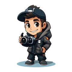 Cute Cartoon Cameraman isolated on a white background
