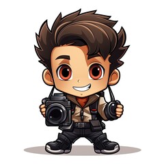 Cute Cartoon Cameraman isolated on a white background