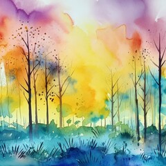 Watercolour painting abstract nature scene background 