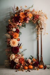 Autumn composition made of beautiful flowers. Floristic decoration. Natural floral background