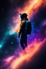 Fototapeta premium man floating in space with a galaxy background