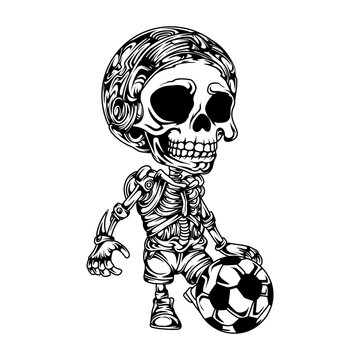  skeleton playing football illustration