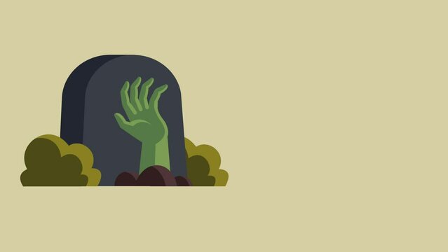 happy halloween celebration with zombies hand. emerged from the ground with a tombstone 4K