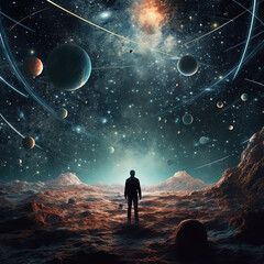 Fototapeta premium Science fiction universe exploration illustration for banner, poster, cover or presentation