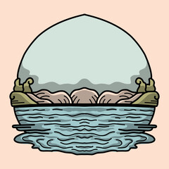 Fototapeta premium Nature view cartoon illustration coloring illustration