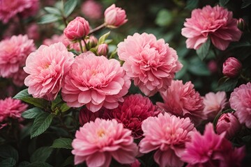 Fresh bunch of pink peonies and roses