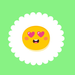Daisy sun with hearts in eyes, happy spring or summer flower with cute face, funny emoji