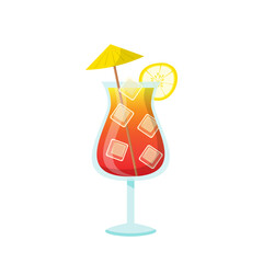 Cocktail Tequila, Sunrise in glass vector illustration. Cartoon isolated cup with summer alcohol drink and ice cubes, umbrella and lemon, tropical fresh beverage for beach pool party in bar