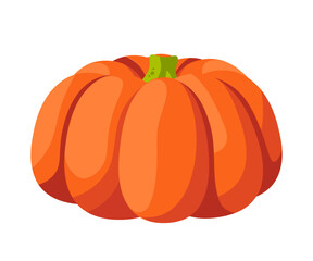 Pumpkin vector illustration. Cartoon isolated cute whole orange ripe vegetable, green stem and pulp, autumn gourd harvest for eating, cooking healthy vegetarian food