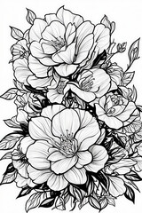 line art vector style seamless floral black and white background