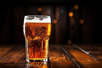 A composition of glasses full of different types of beer, standing in a row. Assortment of different types of beer poured into glasses on dark background. - obrazy, fototapety, plakaty