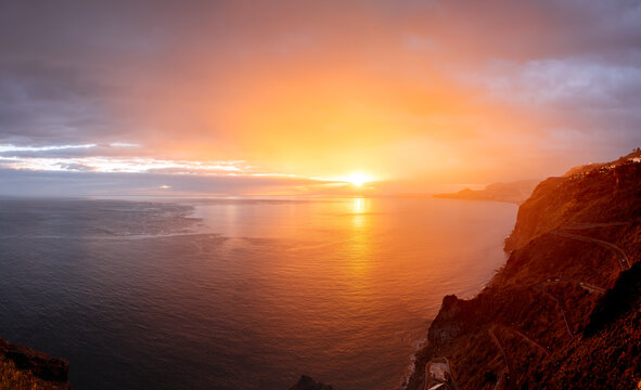Landscape with coastline on Ponta do Garajau at sunset time, Funchal, Madeira