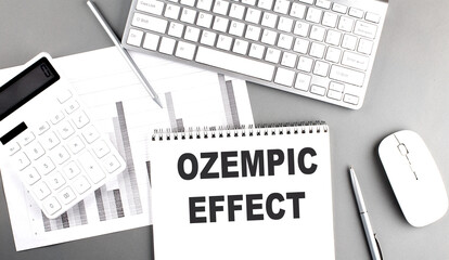 OZEMPIC EFFECT text on notebook with keyboard and chart