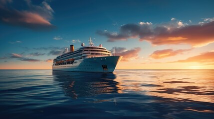 Cruise ship in the middle of the sea, AI generated Image - obrazy, fototapety, plakaty
