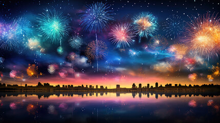 Vibrant colors illuminate night sky in celebration. Generative Ai