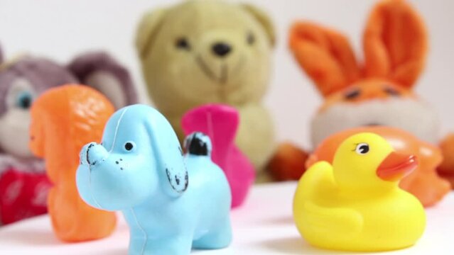 Soft and plastic toy animals